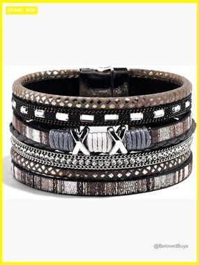Boho Leather Wrap Bracelet Multi-Layer Strong Clasp Jewelry